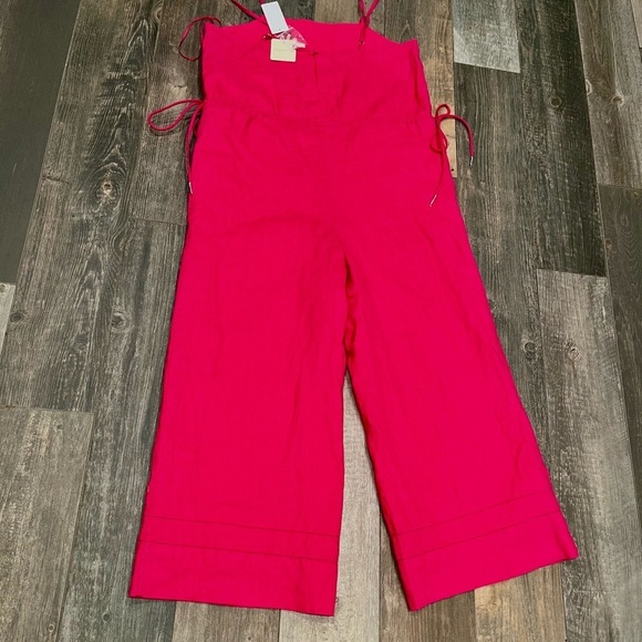 NWT $198 Magaschoni Linen Open Needlework Pintuck Wide Leg Lined Jumpsuit sz S - Picture 12 of 14